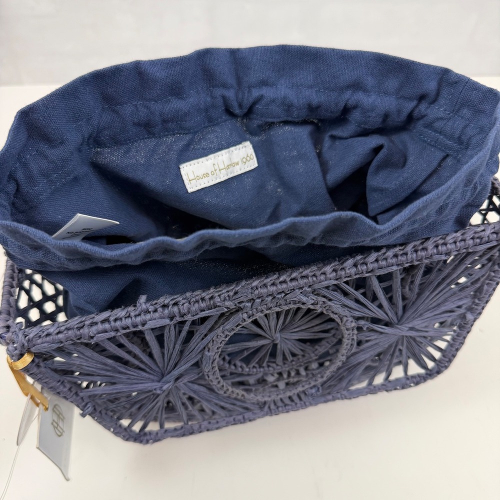 House of Harlow 1960 Navy Woven Cutout Basket Top Handle Bag‎ Lined NWT - Picture 4 of 9